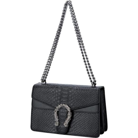 Women Leather Shoulder Bag Snake Print Crossbody Purse Square Chain Handbag - Picture 1 of 7